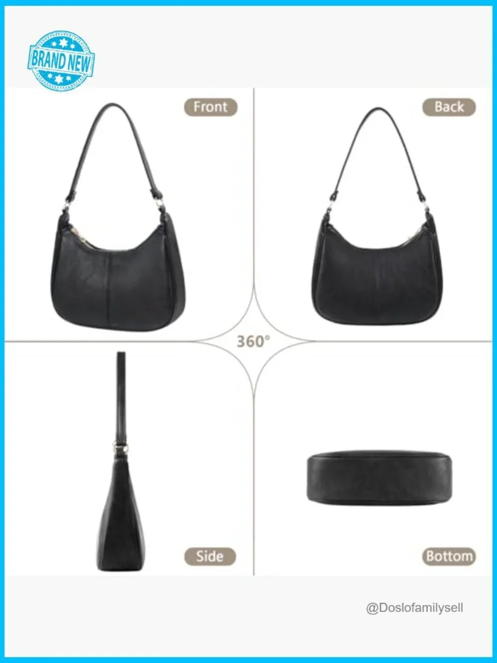 Soft Faux Leather Hobo Crossbody Bag Adjustable Strap Zip Closure